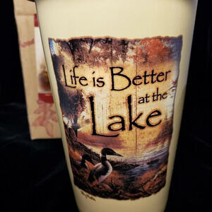 NWTs ~ Wild Wings ~ Travel  Mug w/ Original Art ~ Life is Better at the Lake!